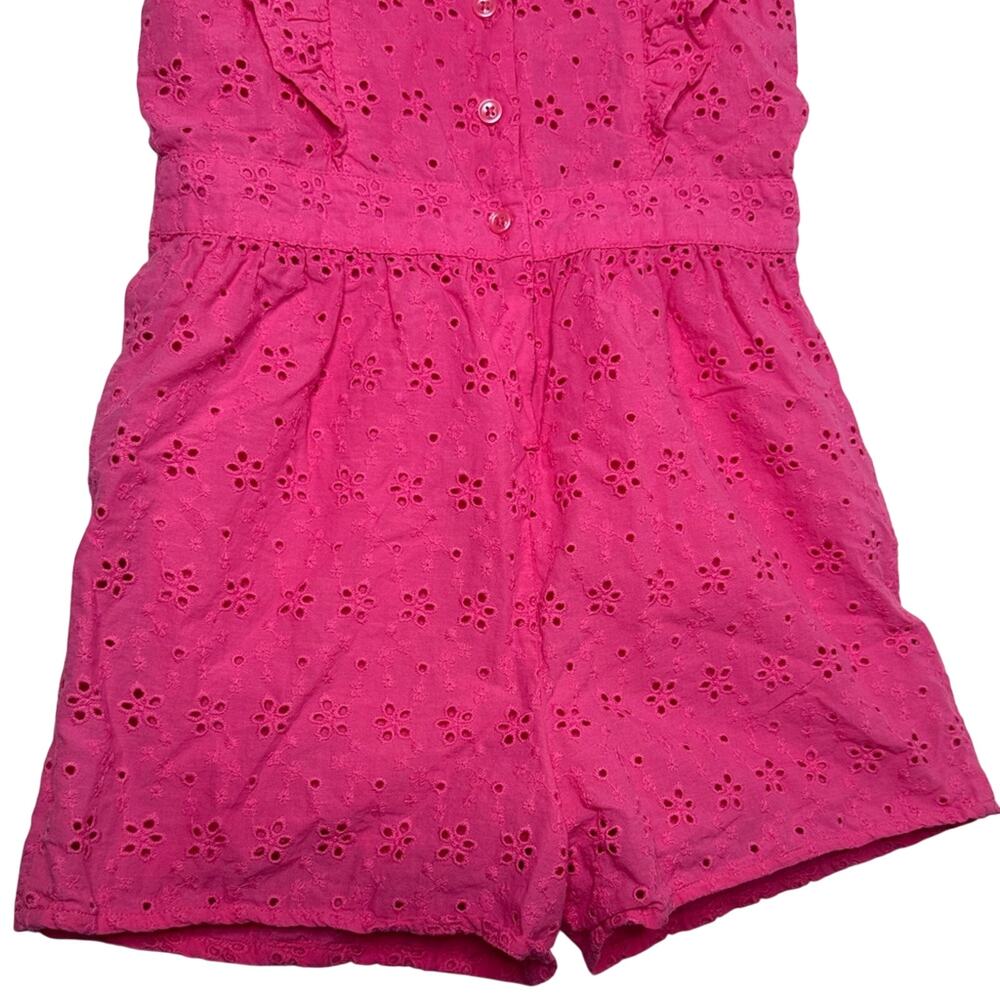 Janie and Jack Pink Eyelet Romper Girls 8 Ruffle Strap Summer Vacation Outfit - Picture 7 of 11